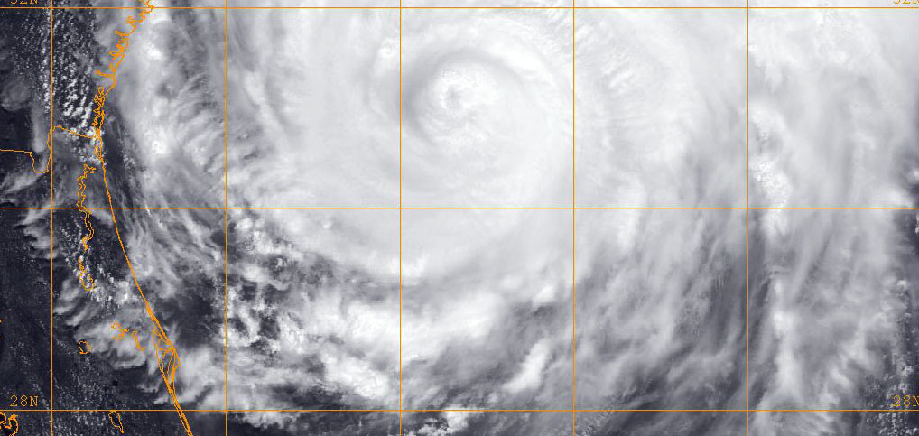 U.S. Navy satellite image of Hurricane Irene off the coast of Florida in 2011.  (U.S. Navy photo)